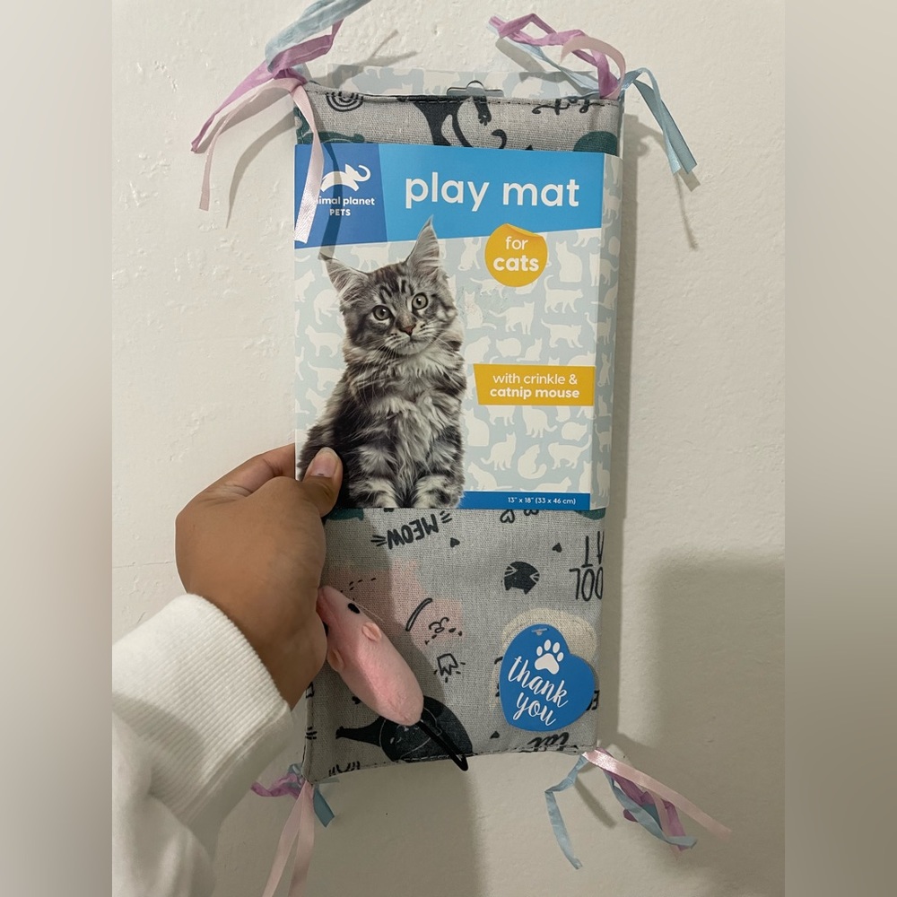 🌺Cute Cat Play Mat!! Crinkly and Catnip Mouse!!